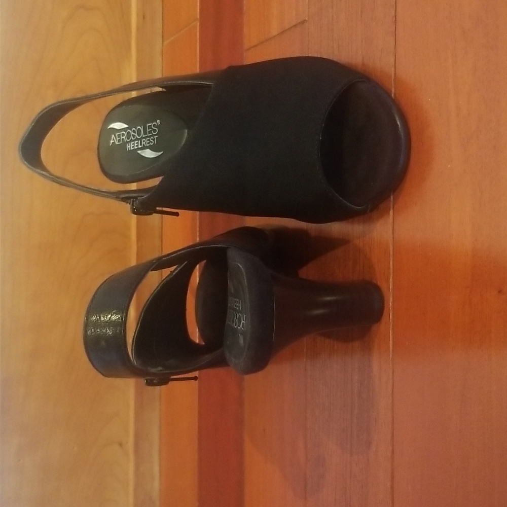 Aerosoles comfy as a 3in heel can be, black fabric upper sandals, size 6.  NIB - Picture 3 of 4